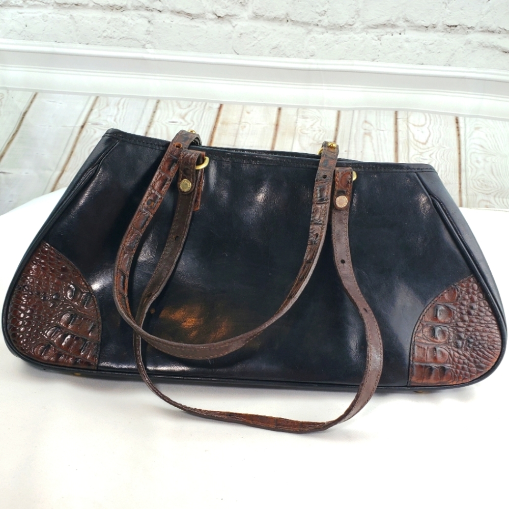 Brahmin Black and Brown Tuscan Leather Bag